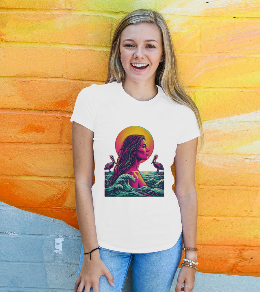 Gulf Coast Sunset Pelican Waves Woman T-Shirt