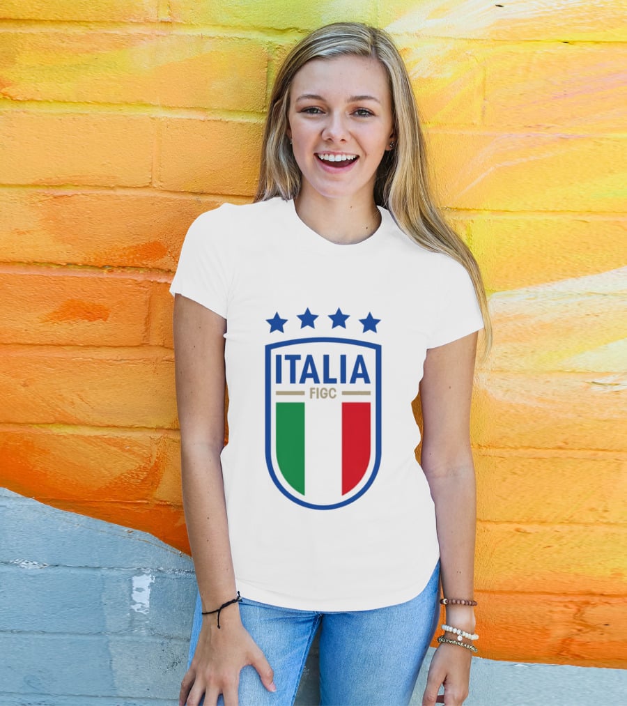 Italia FIGC Emblem Four Stars Badge Green White Red T-Shirt