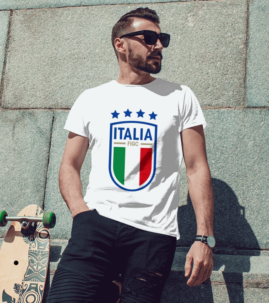 Italia FIGC Emblem Four Stars Badge Green White Red T-Shirt