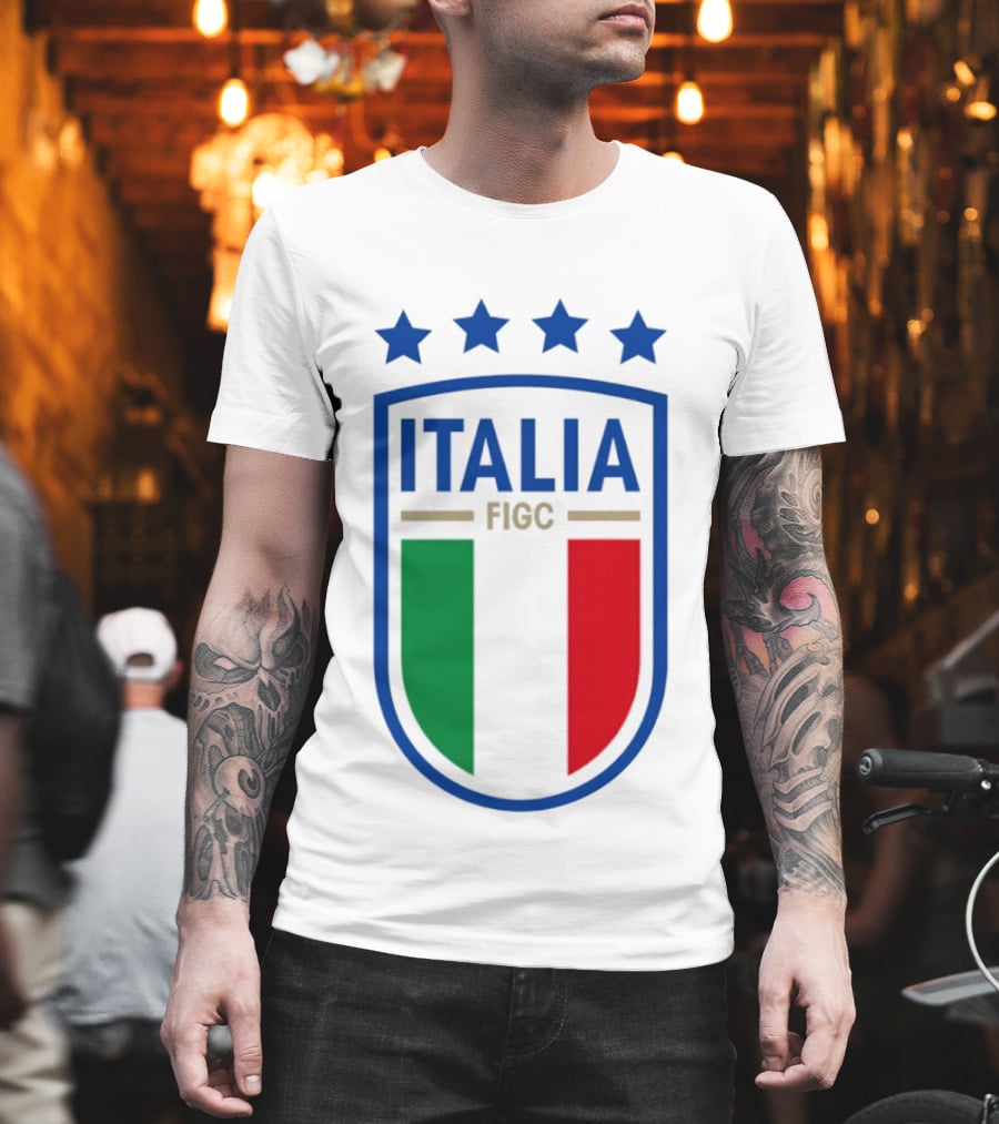 Italia FIGC Emblem Four Stars Badge Green White Red T-Shirt