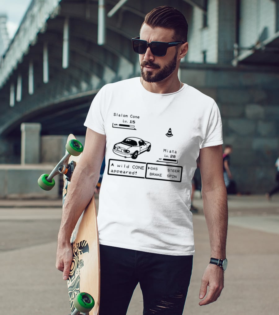 Miata Mazda NA A Wild Cone Appeared Pokemon Slalom Cone Gas Steer Brake Spin T-Shirt