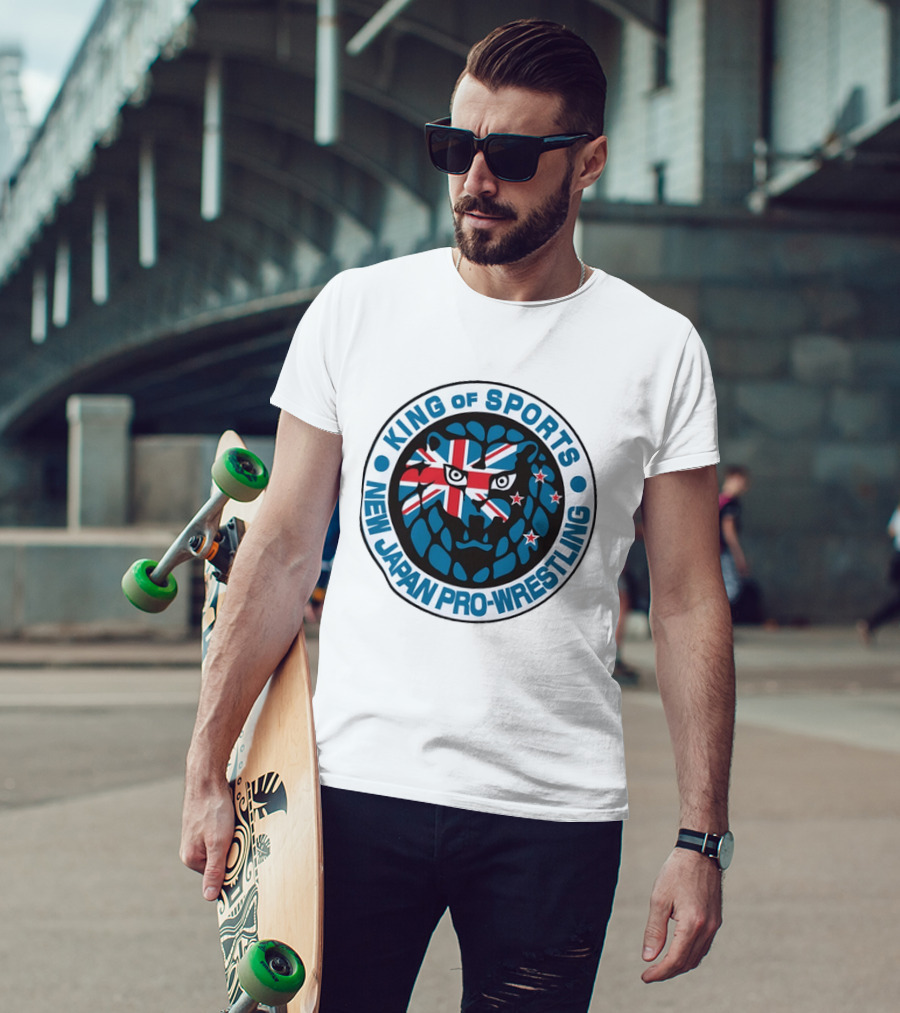 New Japan Pro Wrestling King Of Sports Lion Mark Icon With Union Jack And Stars T-Shirt