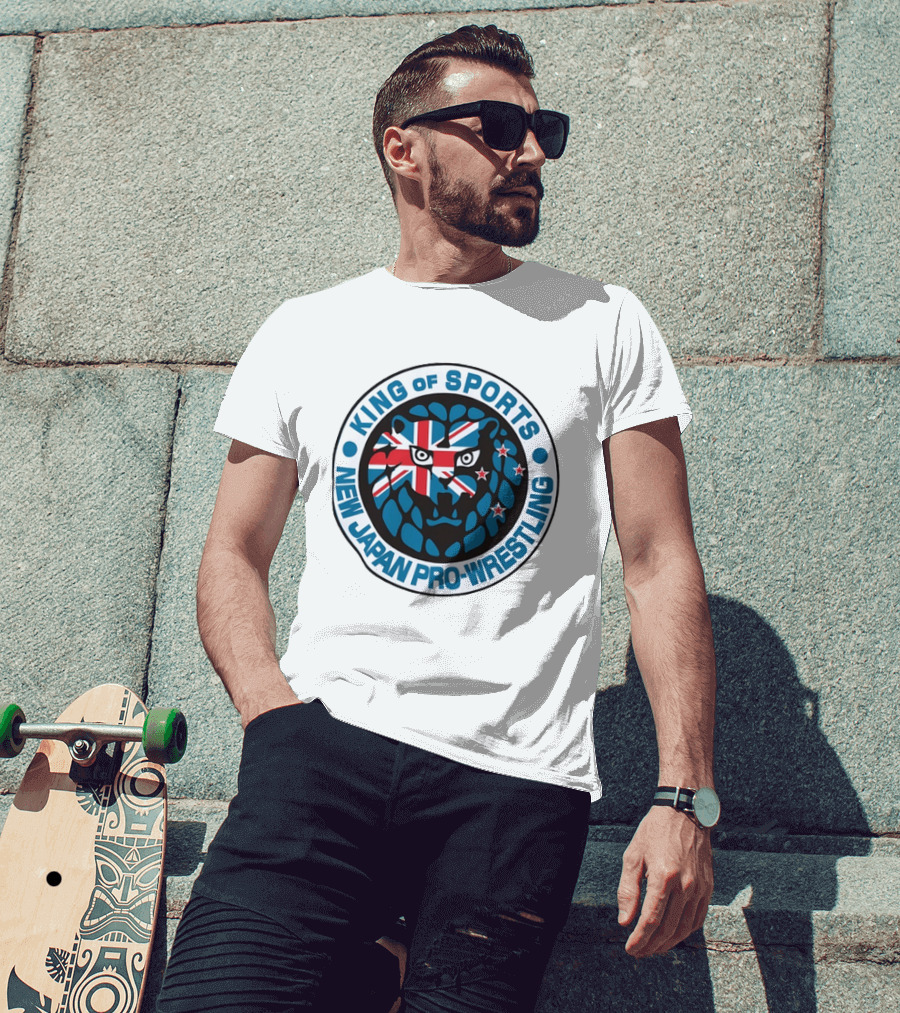 New Japan Pro Wrestling King Of Sports Lion Mark Icon With Union Jack And Stars T-Shirt