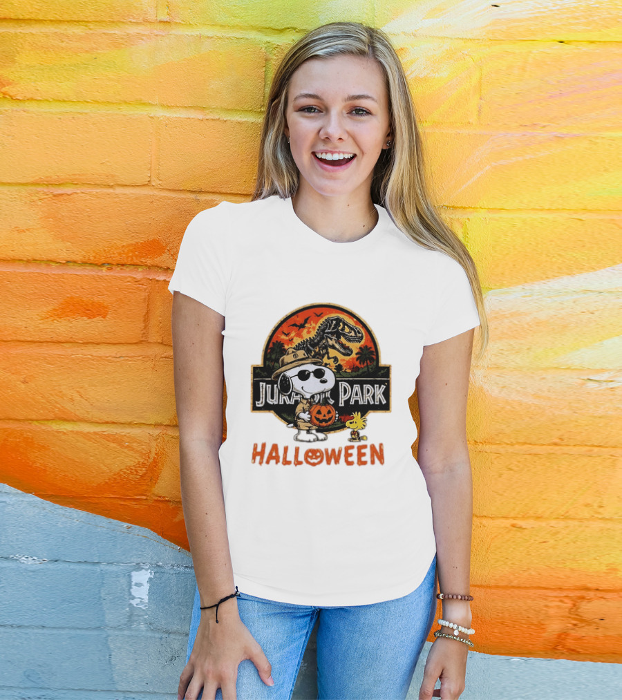 Snoopy Woodstock Jurassic Park Halloween Pumpkin T-Shirt