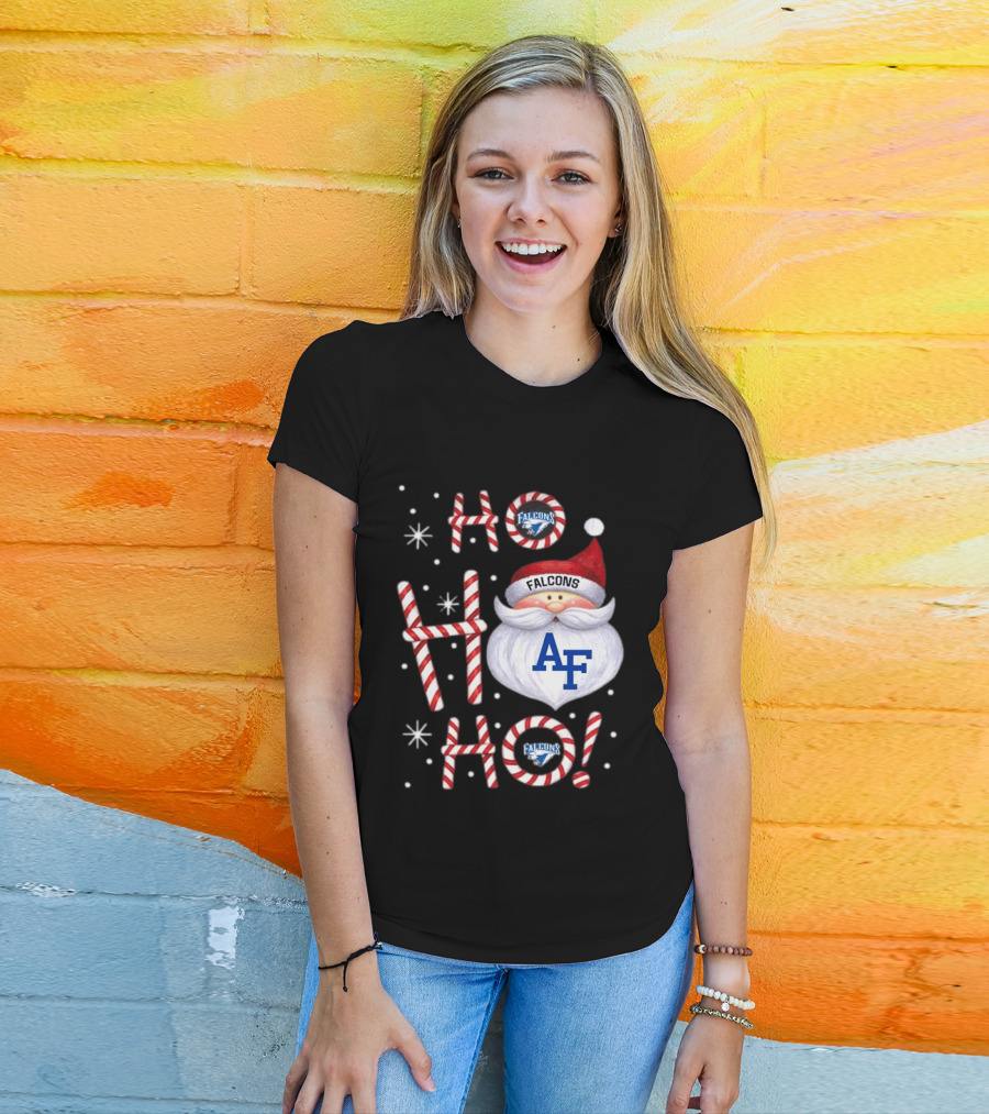 Air Force Falcons Christmas Santa Ho Ho Ho Peppermint Letters T-Shirt