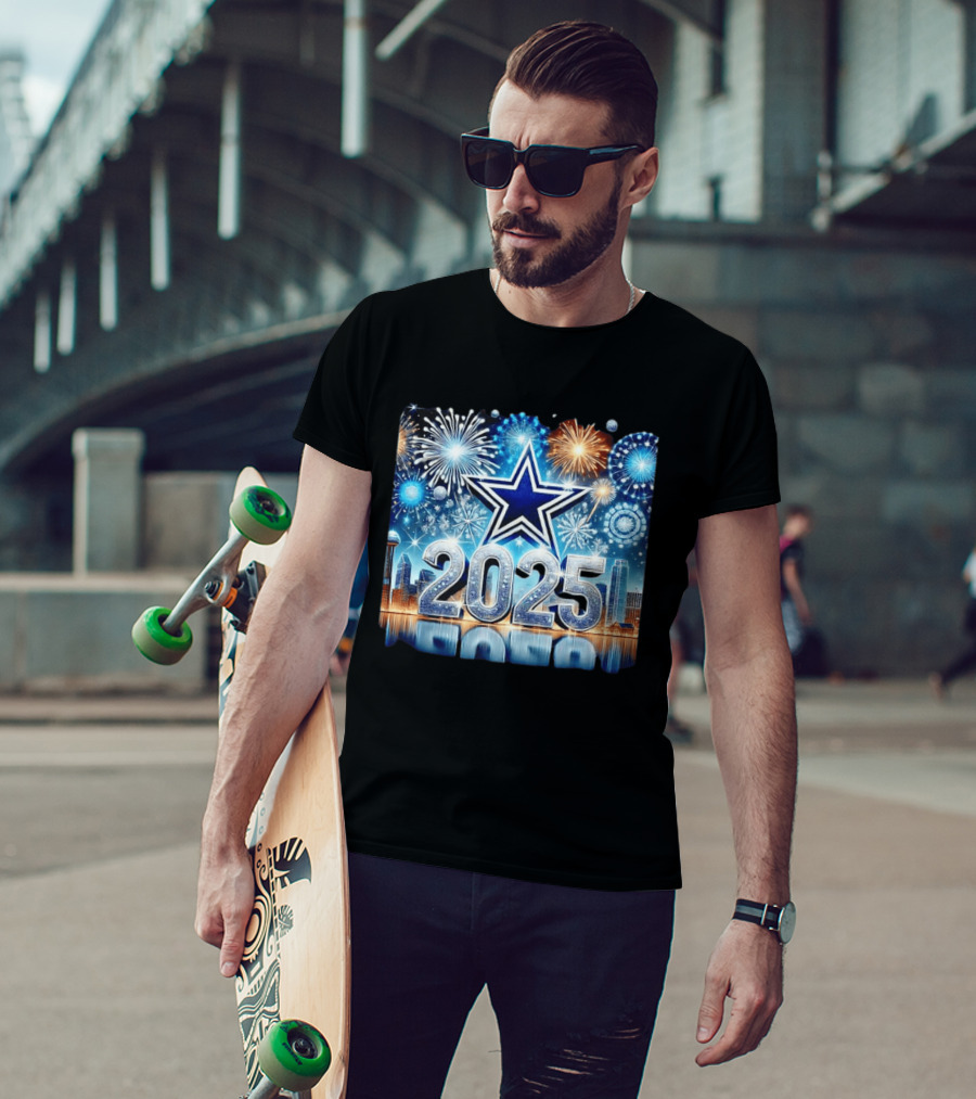 Dallas Cowboys 2025 New Year Firework Celebration Skyline T-Shirt
