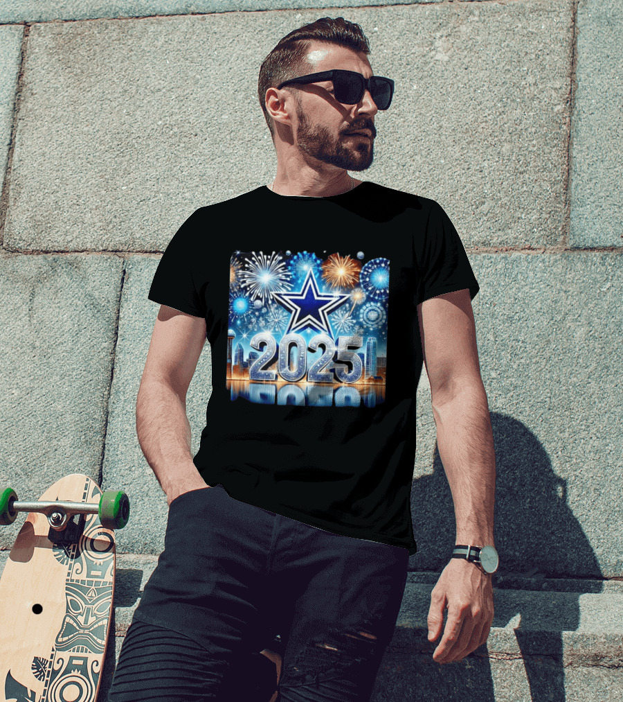 Dallas Cowboys 2025 New Year Firework Celebration Skyline T-Shirt