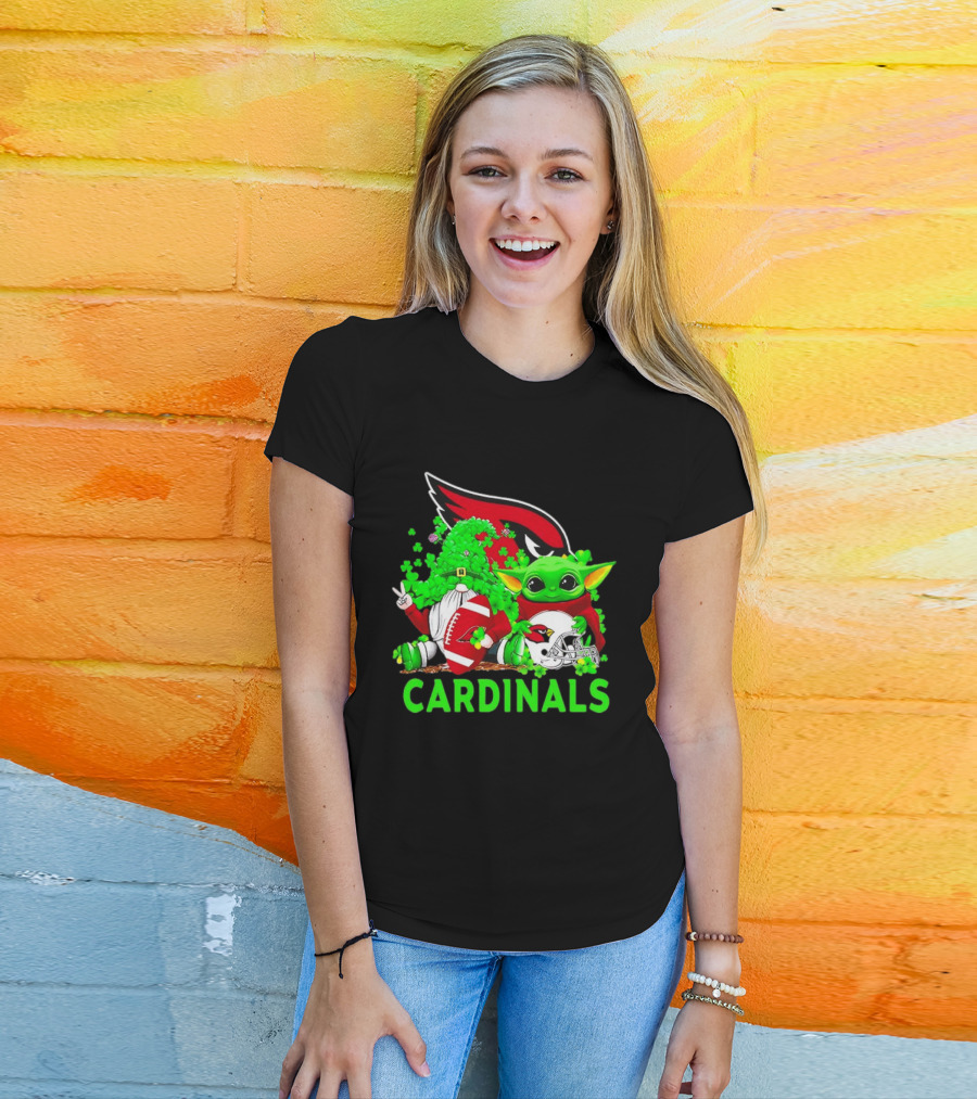 Arizona Cardinals Baby Yoda Gnome St Patrick's Day T-Shirt