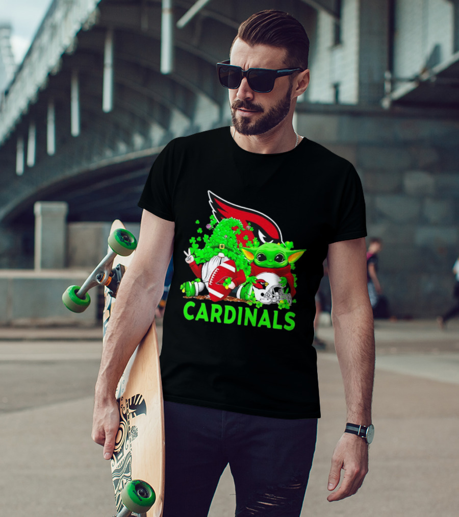 Arizona Cardinals Baby Yoda Gnome St Patrick's Day T-Shirt