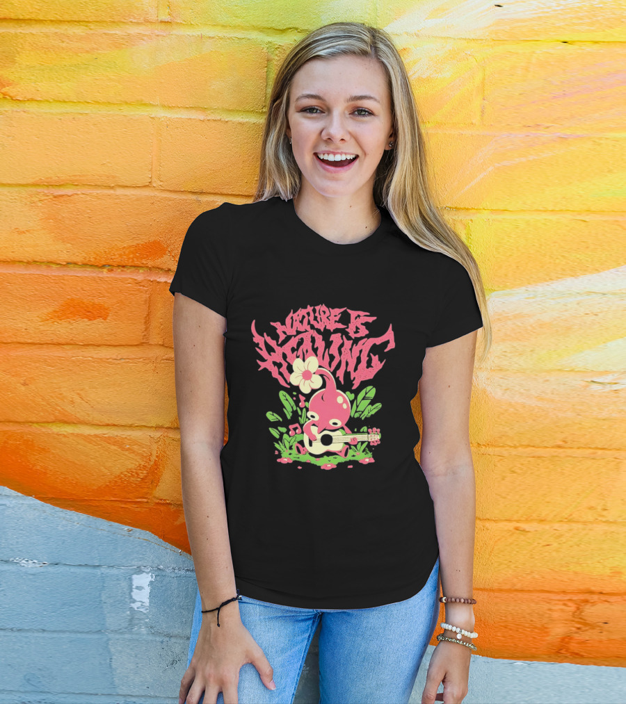 Nature Is Healing Pikmin Playing Guitar T-Shirt