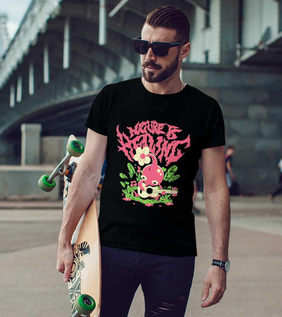 Nature Is Healing Pikmin Playing Guitar T-Shirt