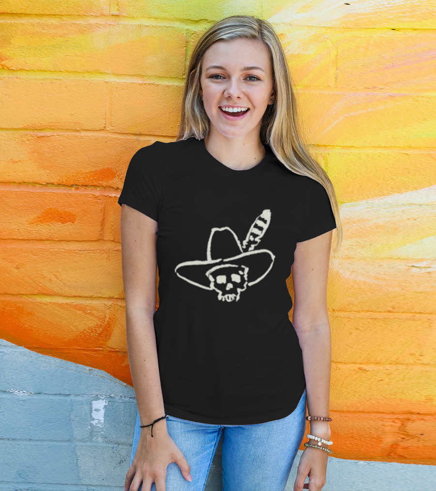 Ryan Bingham Western Skull Hat Feather Drawing T-Shirt