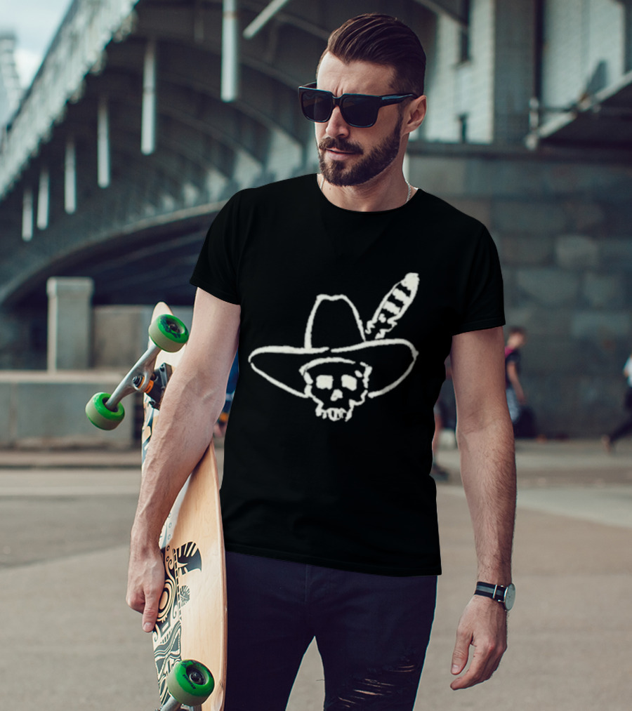 Ryan Bingham Western Skull Hat Feather Drawing T-Shirt