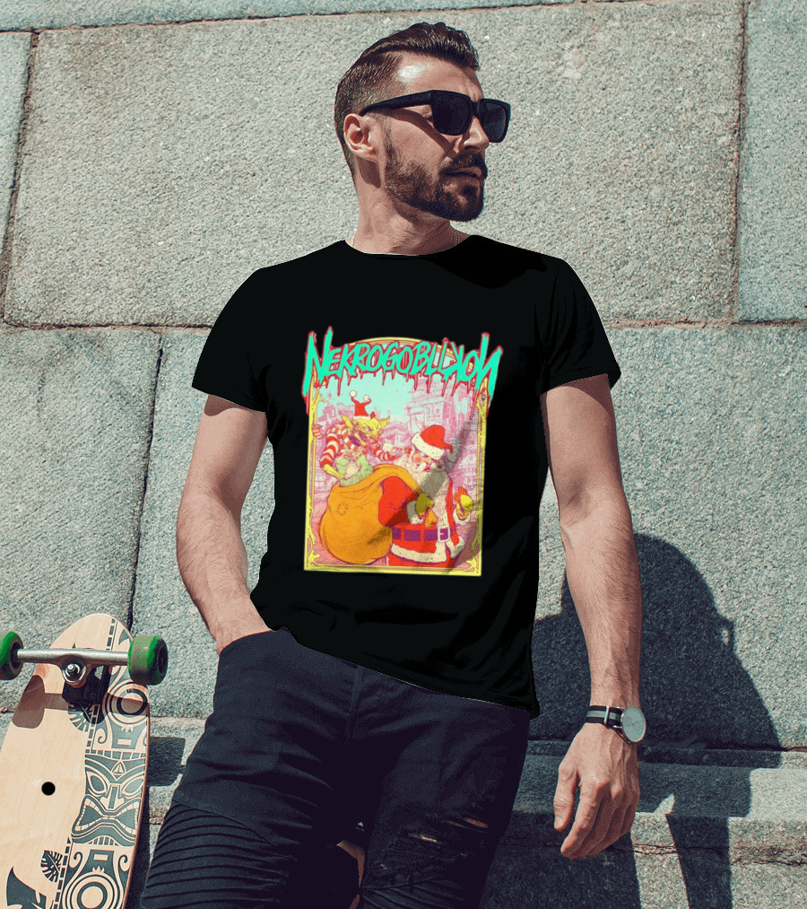 Santa Claus Nekrogoblikon Christmas Goblin Scene T-Shirt