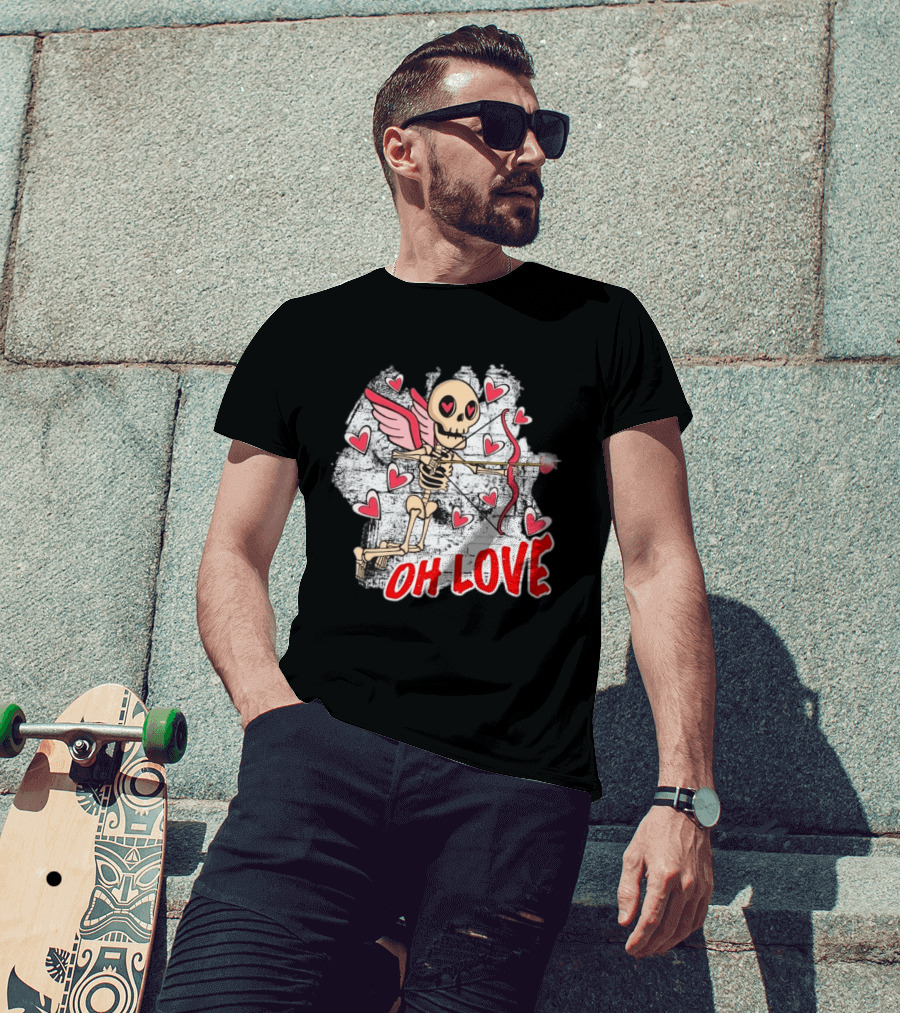 Skeleton Cupid Oh Love Hearts Valentine T-Shirt