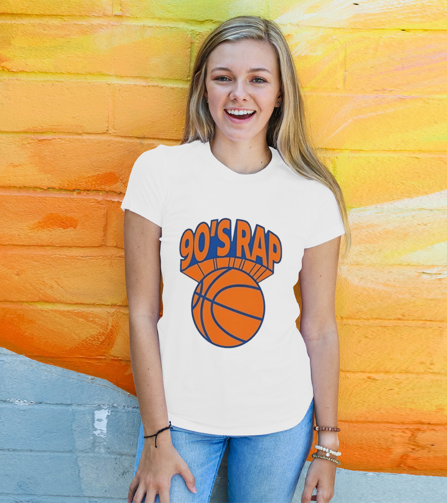 90's Rap Basketball Bold Orange Blue T-Shirt