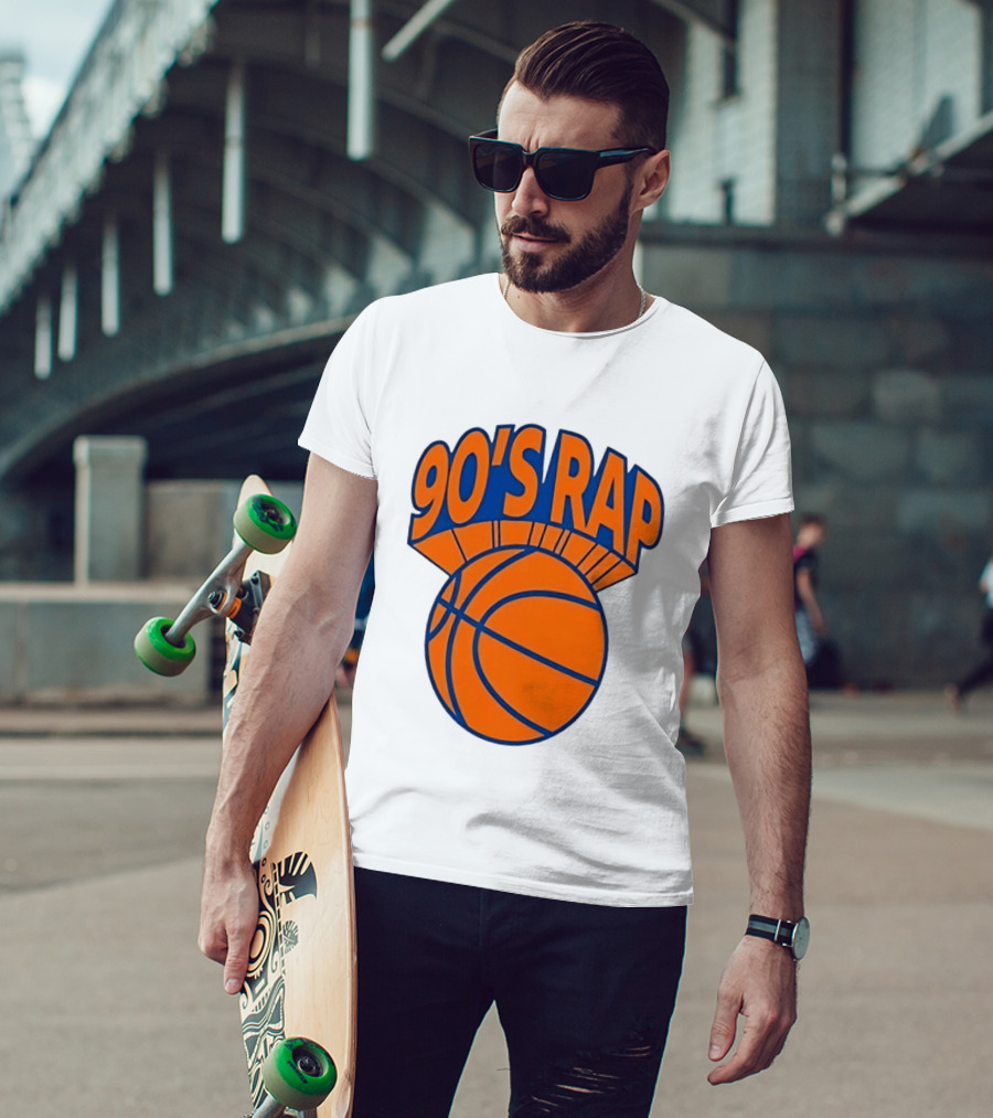 90's Rap Basketball Bold Orange Blue T-Shirt