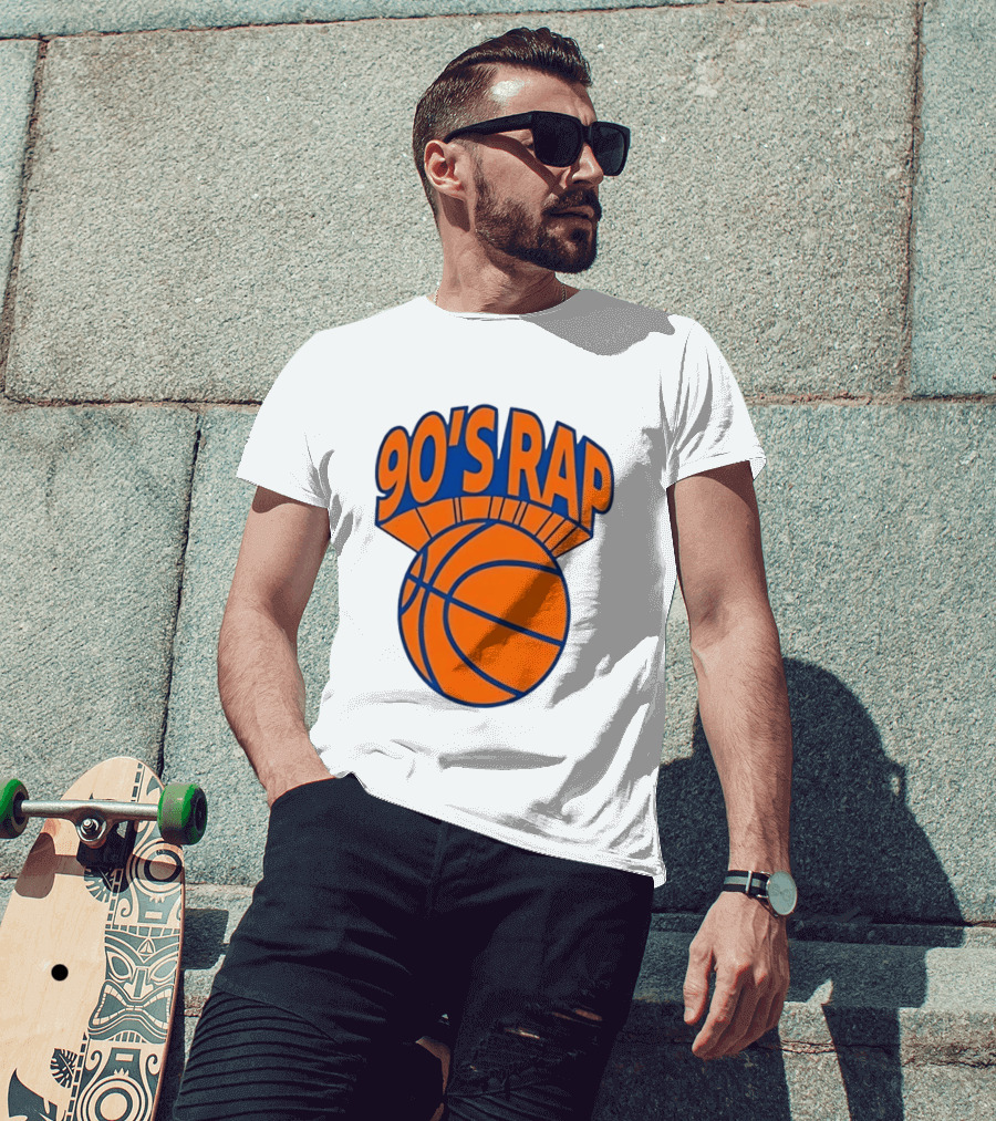 90's Rap Basketball Bold Orange Blue T-Shirt