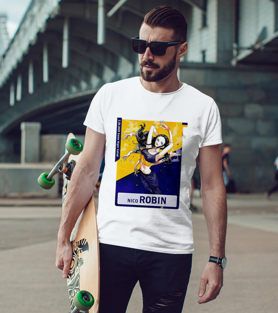 2025 Game Night Collab One Piece X Los Angeles Lakers Nico Robin T-Shirt