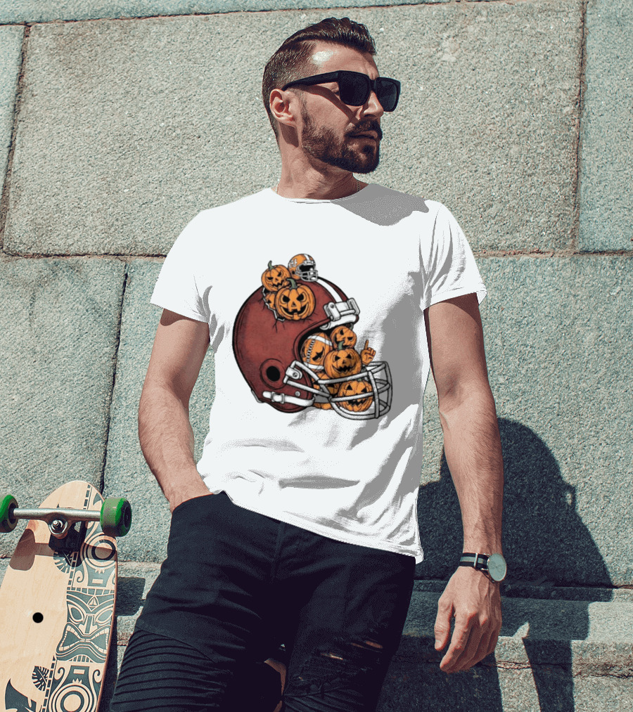 Cleveland Browns Halloween Pumpkin Football Helmet T-Shirt