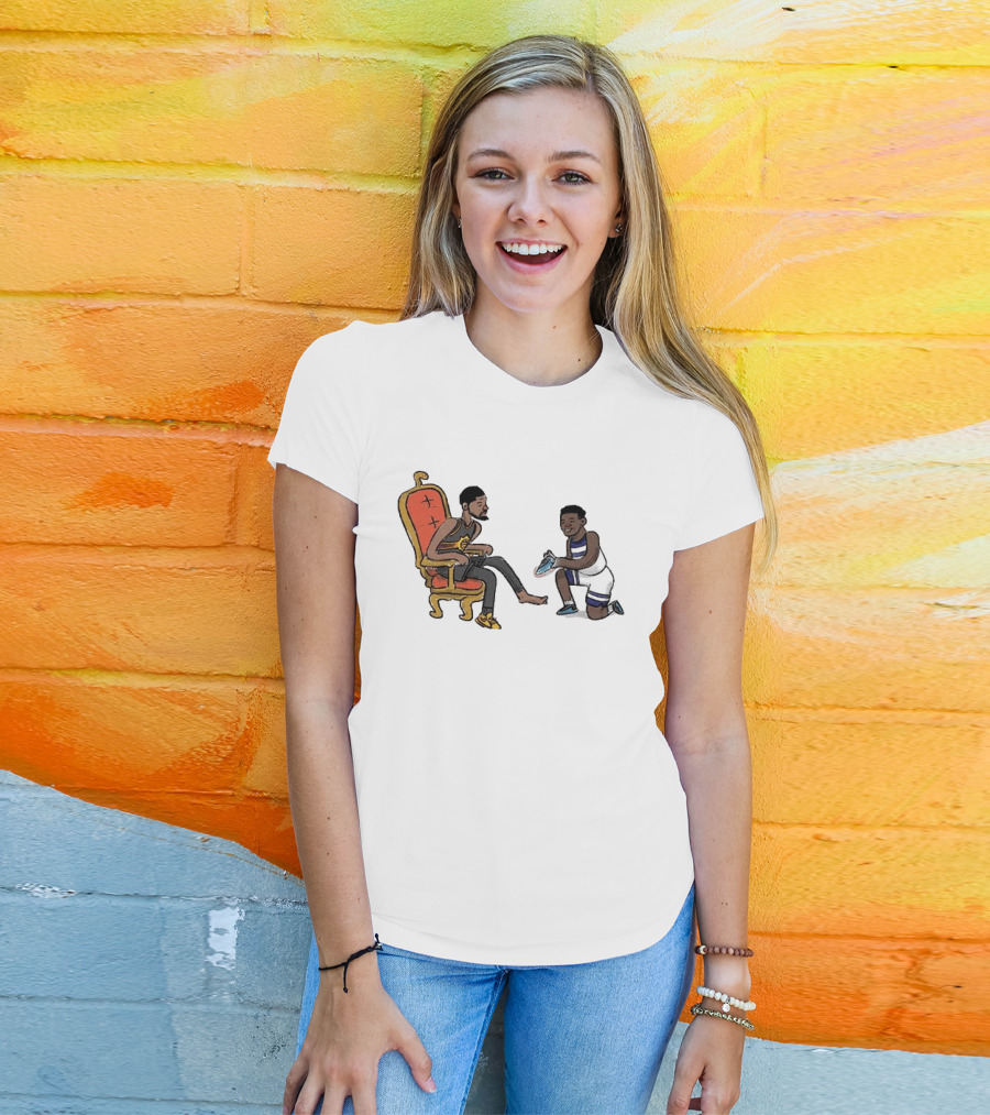 Anthony Edwards Kevin Durant Cartoon Shoe Fitting Basketball Scene T-Shirt