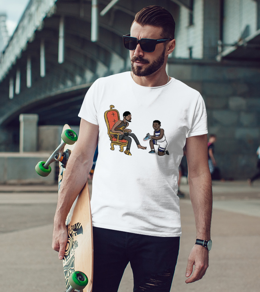 Anthony Edwards Kevin Durant Cartoon Shoe Fitting Basketball Scene T-Shirt