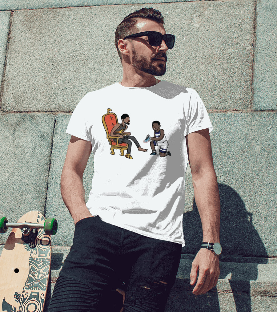 Anthony Edwards Kevin Durant Cartoon Shoe Fitting Basketball Scene T-Shirt