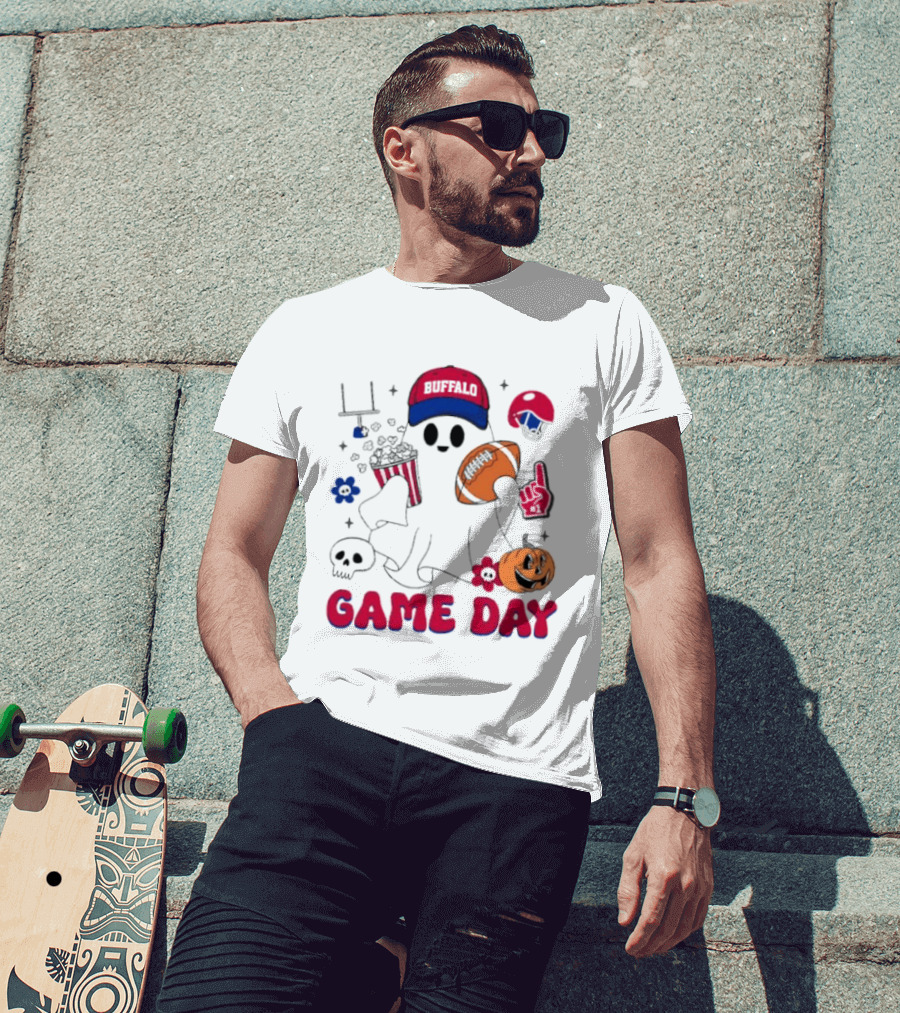 Buffalo Game Day Ghost Halloween Football Fun T-Shirt