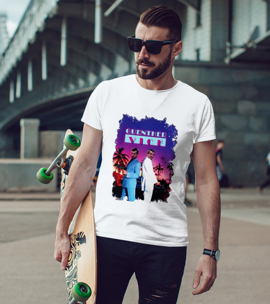 Guenther Vice 80s Retro Miami Style Palm Trees Sunset T-Shirt