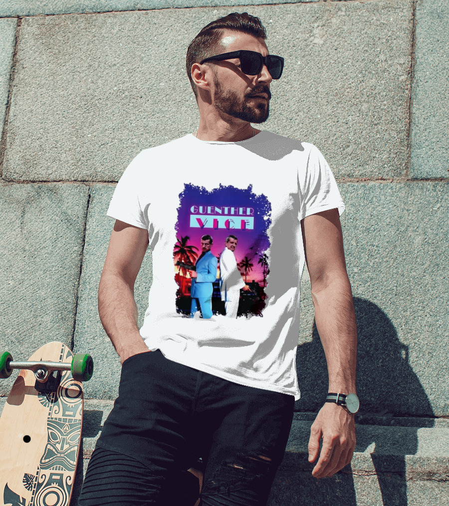 Guenther Vice 80s Retro Miami Style Palm Trees Sunset T-Shirt
