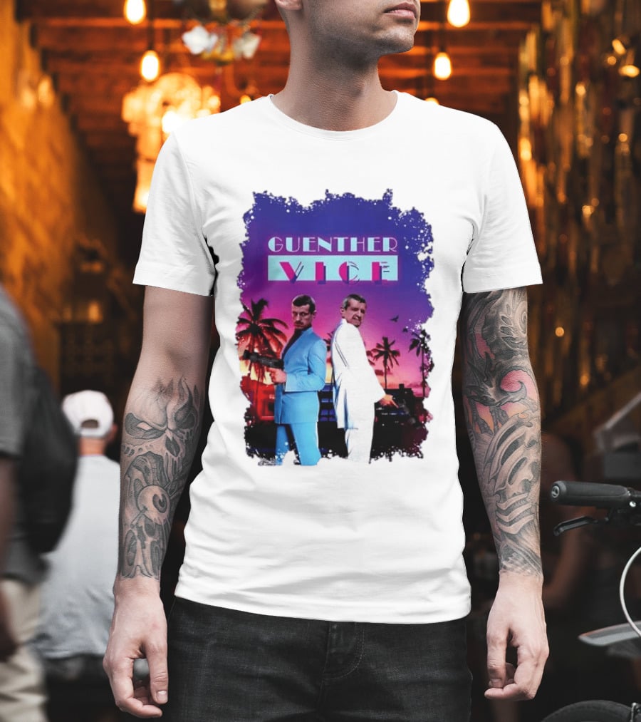 Guenther Vice 80s Retro Miami Style Palm Trees Sunset T-Shirt