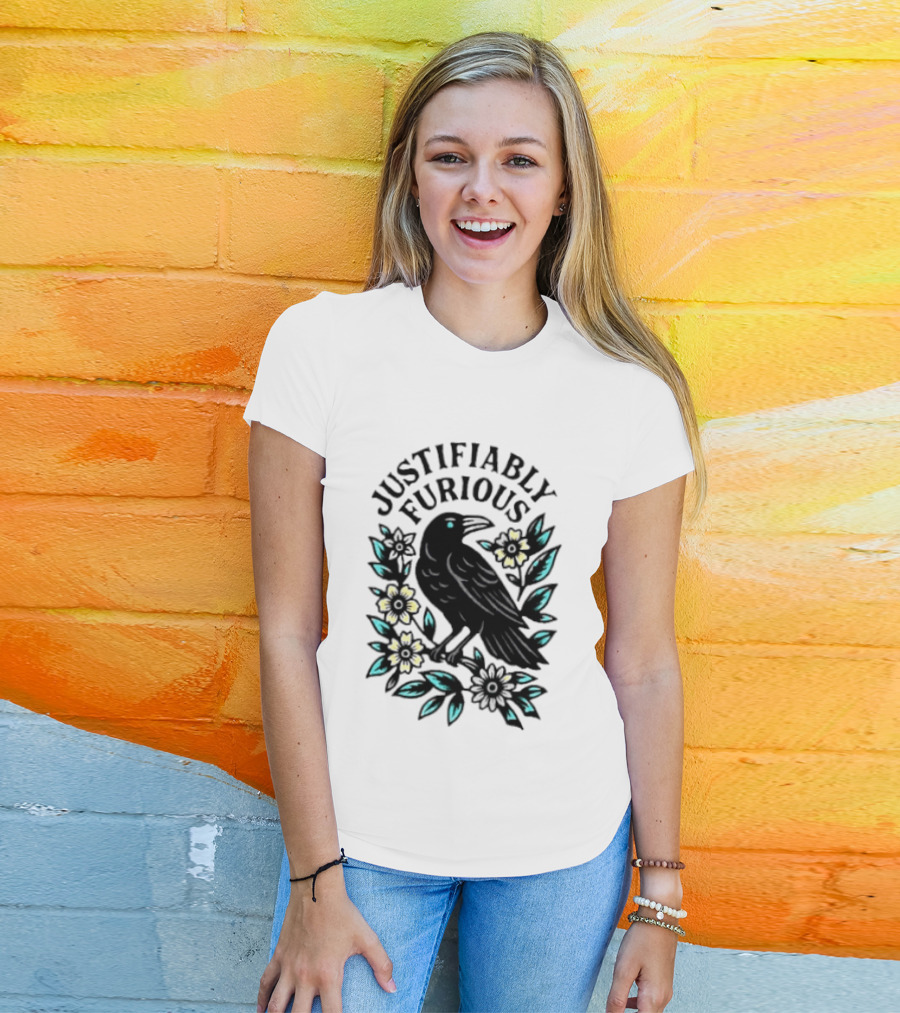 Justifiably Furious Bird With Floral Accents T-Shirt