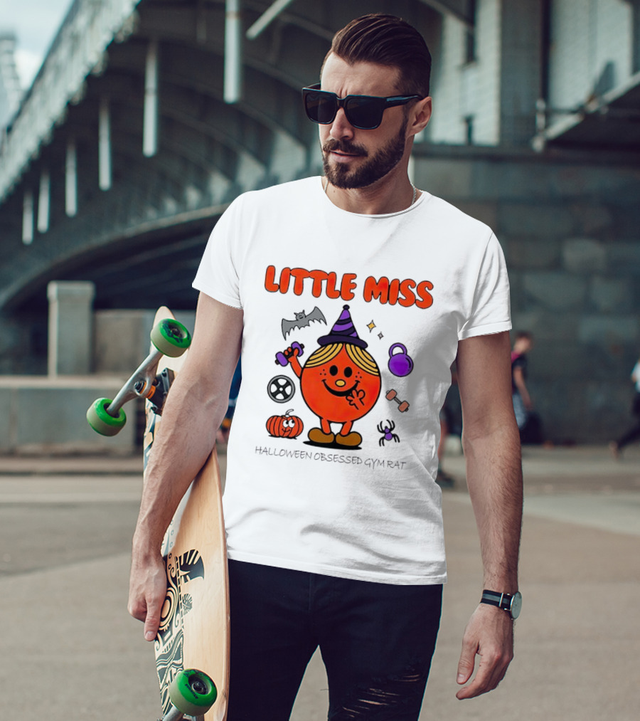 Little Miss Halloween Obsessed Gym Rat Witch With Pumpkins And Weights T-Shirt