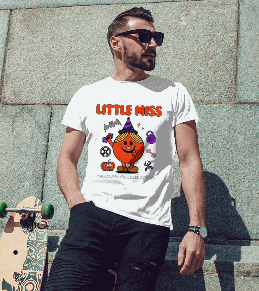 Little Miss Halloween Obsessed Gym Rat Witch With Pumpkins And Weights T-Shirt
