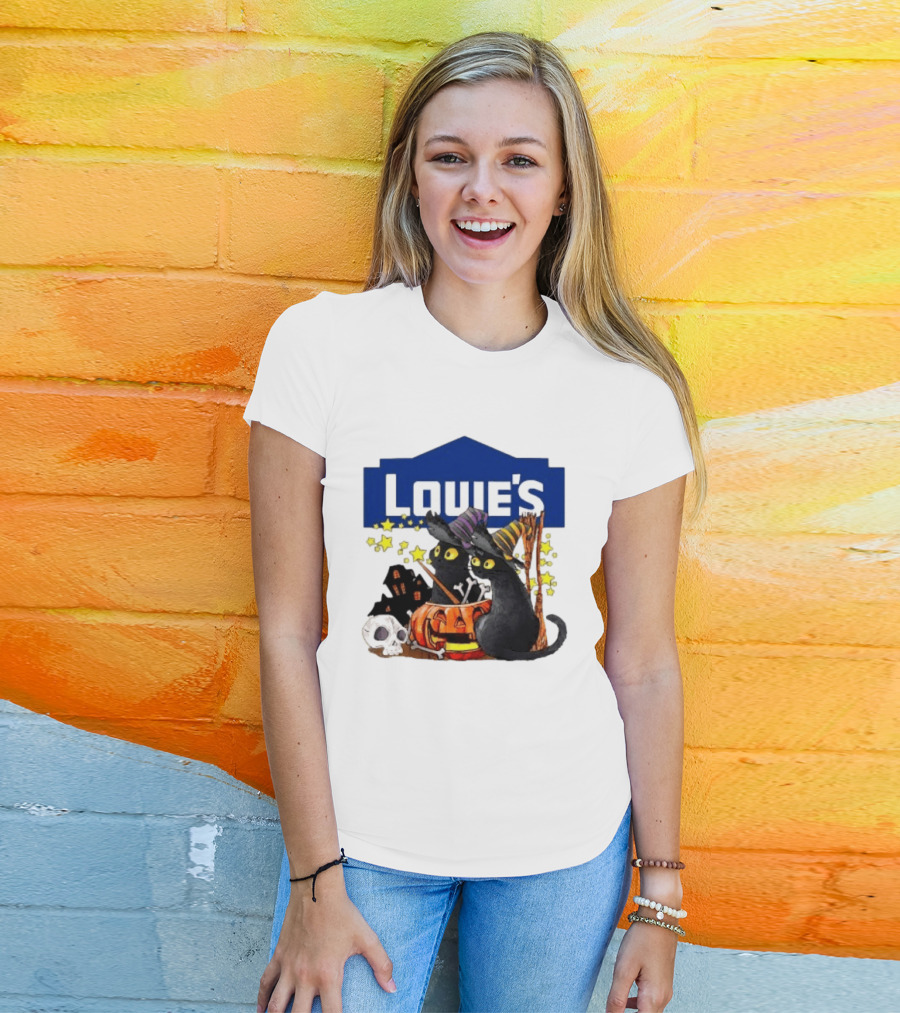 Louie's Witch Cats Halloween Pumpkins Skulls Stars T-Shirt