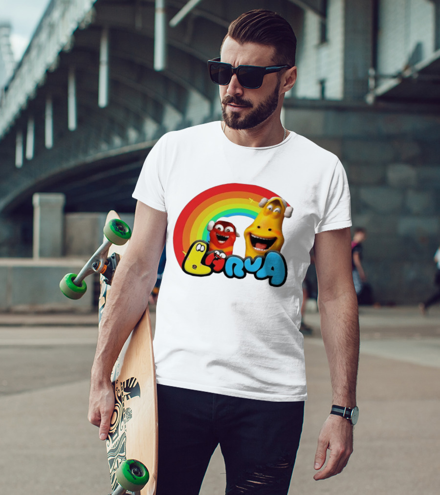 Larva Cartoon Characters With Rainbow T-Shirt