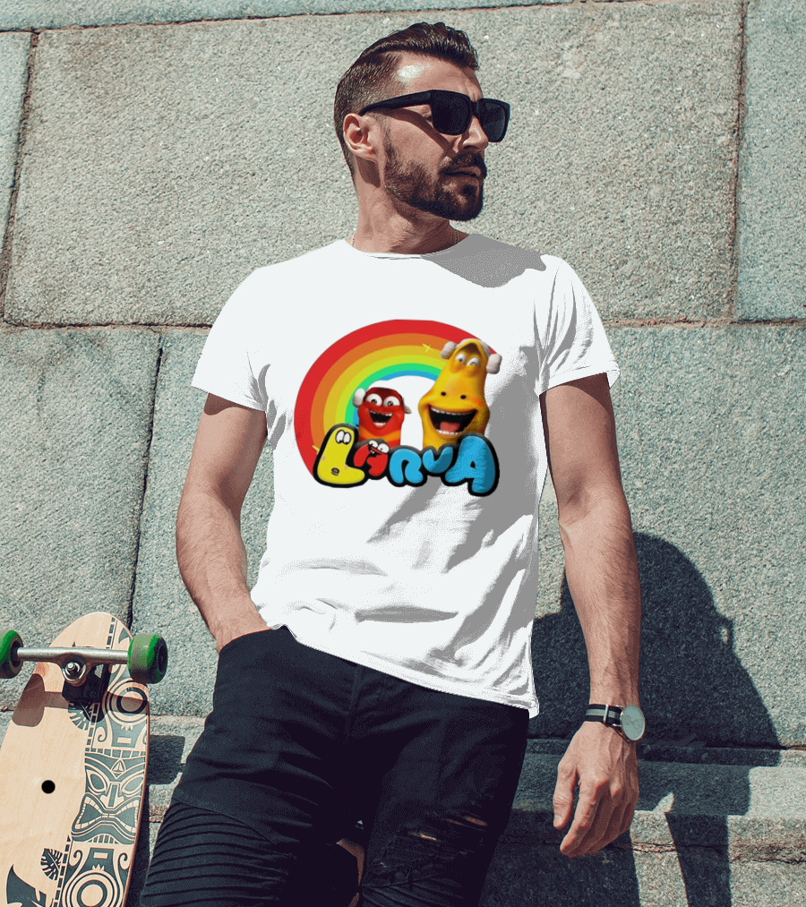 Larva Cartoon Characters With Rainbow T-Shirt