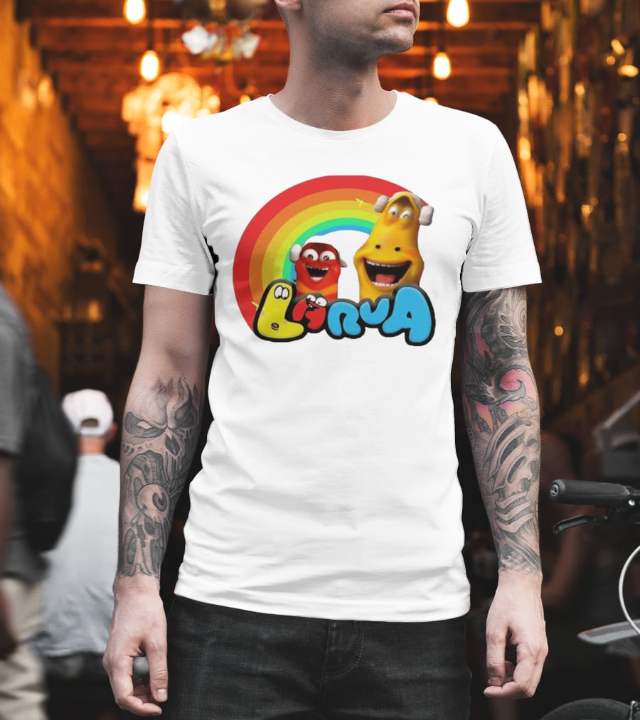 Larva Cartoon Characters With Rainbow T-Shirt