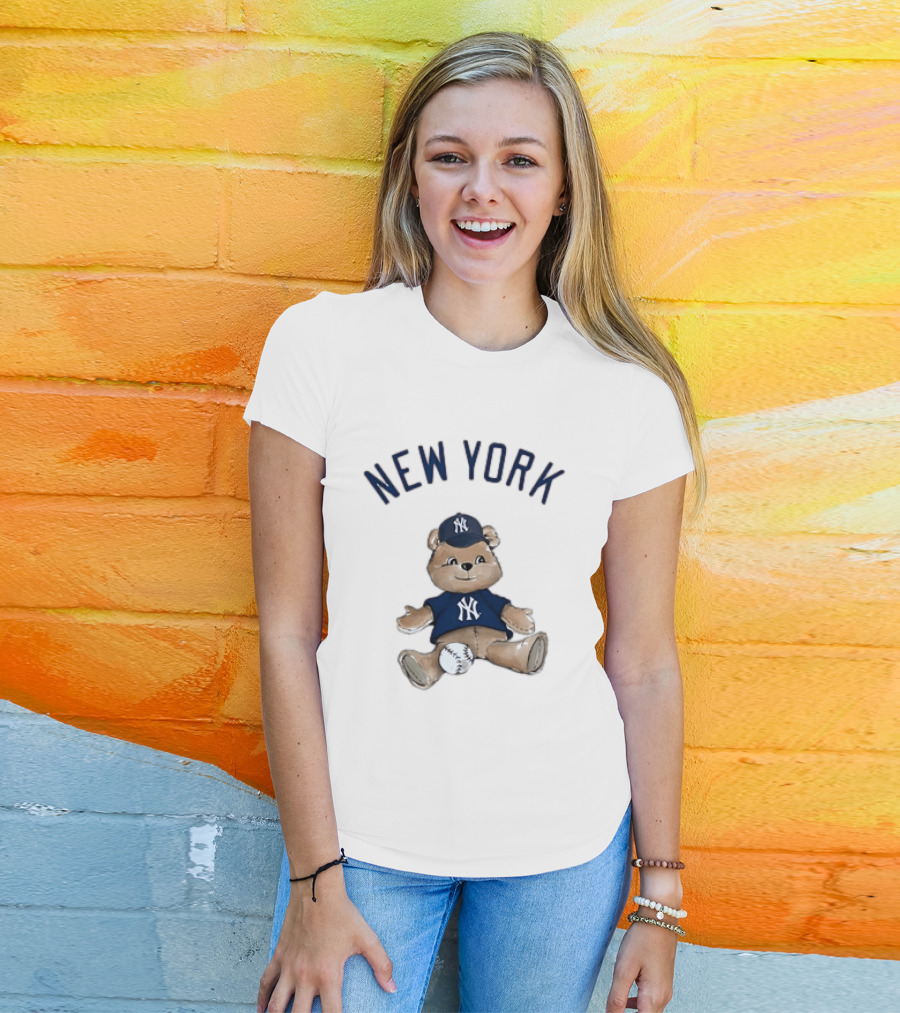 New York Yankees Teddy Bear With Baseball Cap And Baseball Youth T-Shirt
