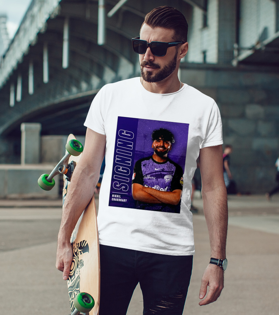 Nikhil Chaudhary Signing Hobart Hurricanes Cadbury BBL T-Shirt
