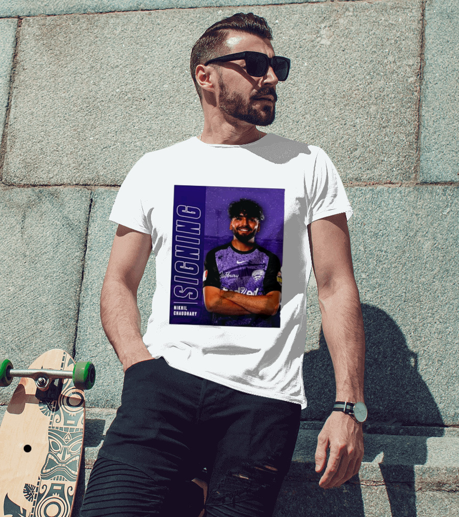 Nikhil Chaudhary Signing Hobart Hurricanes Cadbury BBL T-Shirt