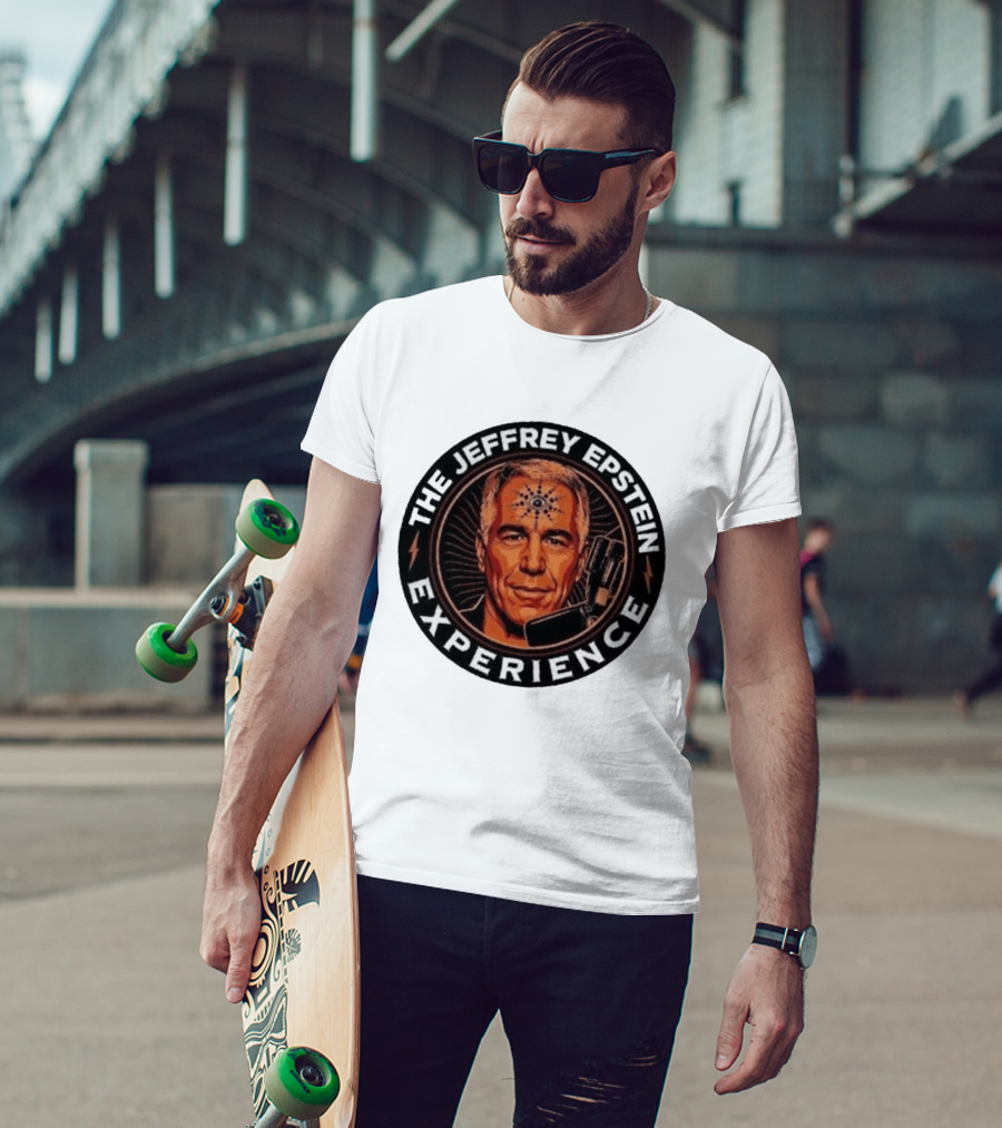 The Jeffrey Epstein Experience Meme Parody Headshot With Microphone And Psychedelic T-Shirt