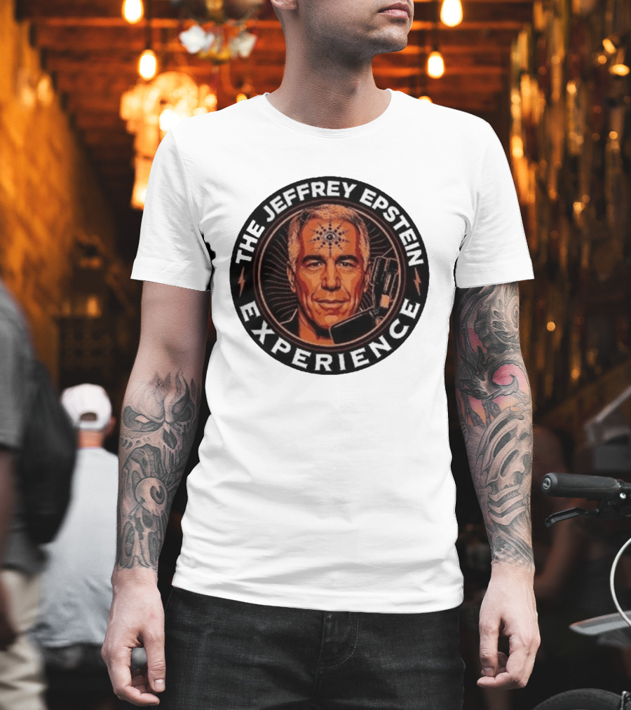 The Jeffrey Epstein Experience Meme Parody Headshot With Microphone And Psychedelic T-Shirt