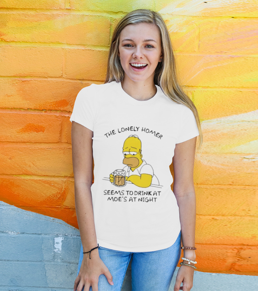The Lonely Homer Drinking At Moe's Tavern Mood Nighttime Scene T-Shirt