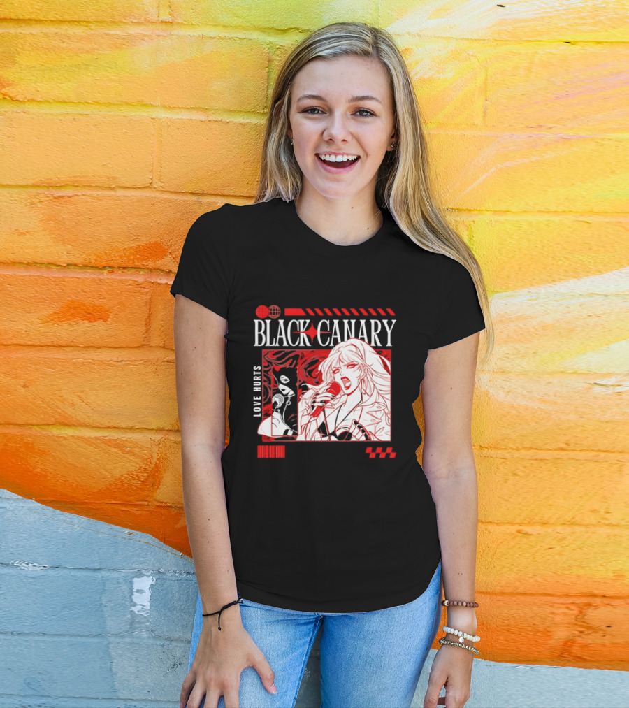 Black Canary Love Hurts DC Comics Superhero Microphone Music Scene T-Shirt