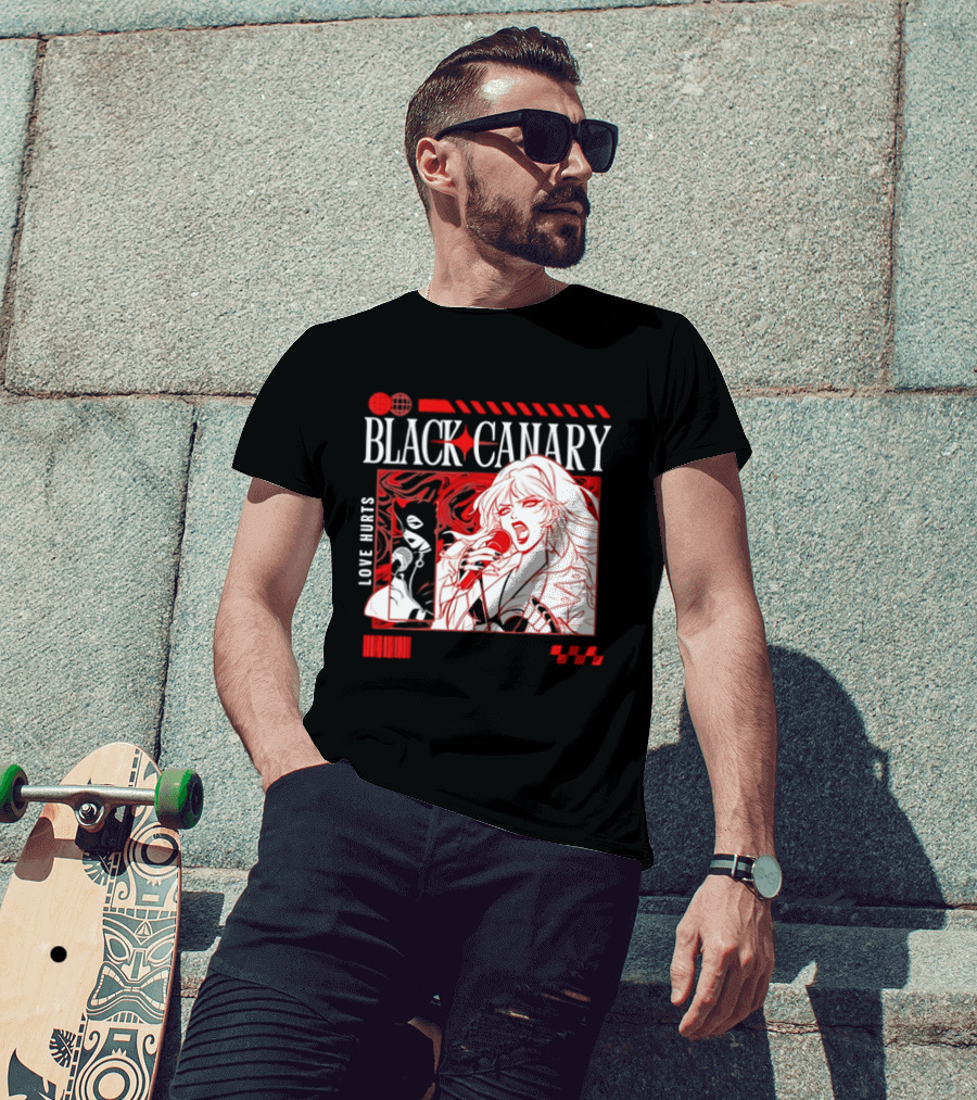Black Canary Love Hurts DC Comics Superhero Microphone Music Scene T-Shirt