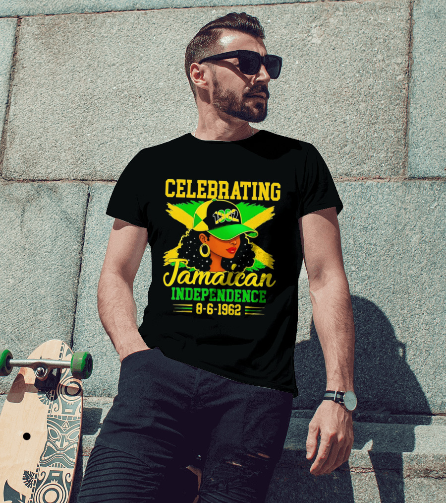 Celebrating Jamaican Independence 1962 Hat Woman And Flag 8 6 1962 T-Shirt