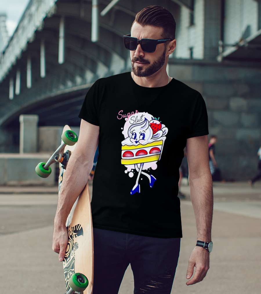 Sugar Slut Strawberry Cake Cartoon Slice With Whipped Cream And Berries T-Shirt