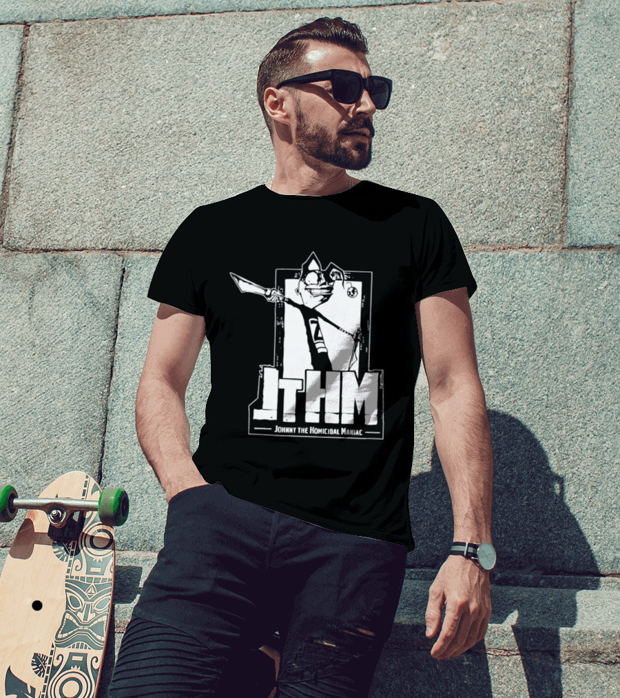 JTHM Johnny The Homicidal Maniac Distressed Black And White Comic T-Shirt