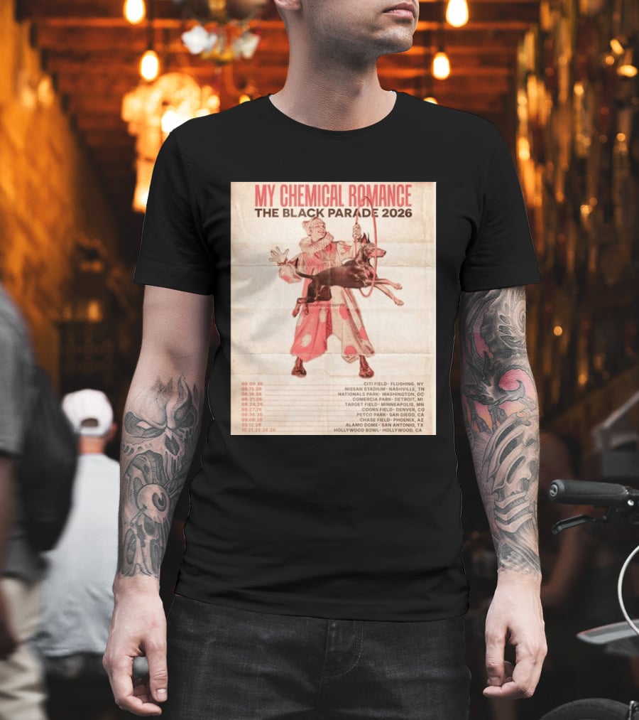 My Chemical Romance The Black Parade 2026 Tour Dates Clown And Dog T-Shirt
